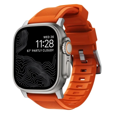 Afbeelding van Nomad Rugged Band geschikt voor Apple watch 45/49 Silver Ultra Orange