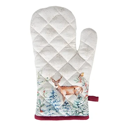 Afbeelding van Clayre &amp; Eef Ovenwant 18x30 cm Wit Rood Katoen Hert Ovenhandschoen