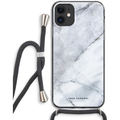 Afbeelding van Case Company® hoesje met Koord geschikt voor iPhone 11 Witte marmer Telefoonhoesje Zwart Extra Bescherming aan alle Kanten en Over de Schermrand