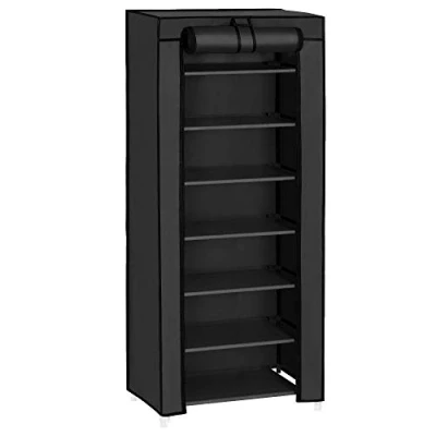 Afbeelding van SONGMICS Schoenenrek 7 niveaus, Schoenenrek, met stoffen bekleding, Opbergkast, Garderobe, groot, eenvoudig te monteren, 46 x 28 126 cm (L B H), Zwart RXJ024B02V1