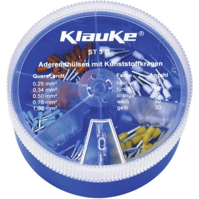 Afbeelding van Klauke ST3B Assortiment adereindhulzen 0.25 mm², 0.34 0.5 0.75 1 mm² Deels geïsoleerd Lichtblauw, Wit, Geel, Oranje, Turquoise 150 onderdelen