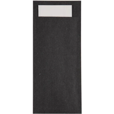 Afbeelding van Europochette Zwart Bestekzakje Met Wit Servet (500 Stuks) CK236 Restaurant Hotel Professioneel