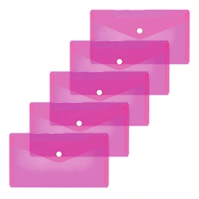 Afbeelding van HERMA 20039 documenthoezen DIN lang transparant roze, 5 stuks, kleine zichtbare zakken enveloppen met drukknopen, plastic voor school, universiteit, kantoor, reizen