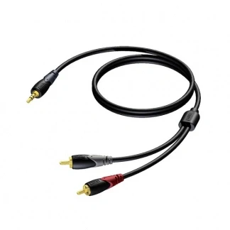 Afbeelding van Tulp naar jack 3.5 mm kabel Procab 1.5 meter (Stereo, Verguld, 100% koper)