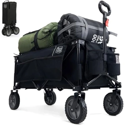 Afbeelding van TIMBER RIDGE Opvouwbare transportwagen met wielen voor alle terreinen, tuinwagen, verstelbare handgreep, wagen buiten, camping, picknick, BBQ wedstrijdhouder, 100 kg