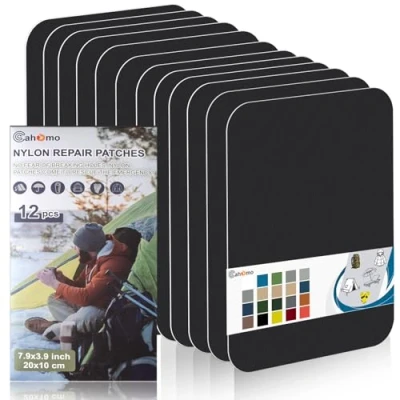 Afbeelding van Cahomo 12 stuks waterdichte nylon reparatiepleisters voor jassen, tenten, outdoorkleding, 20 x 10 cm, zwart
