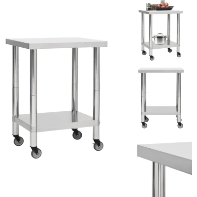 Afbeelding van Keukenwerktafel met wielen 80x30x85 cm roestvrij staal