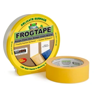 Afbeelding van Frog Tape Afplakband voor gevoelige oppervlakken, geel, 36 mm x 41,1 m, binnenschilderen en decoreren van scherpe lijnen zonder verfvlekken