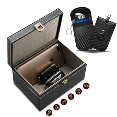 Afbeelding van Faraday Box voor autosleutels en 2 stuks tas autosleutels, signaal, blokkering, sleutelhouder, RFID bescherming, signaalblokkering, met AirTag afdekking, diefstalbeveiliging,