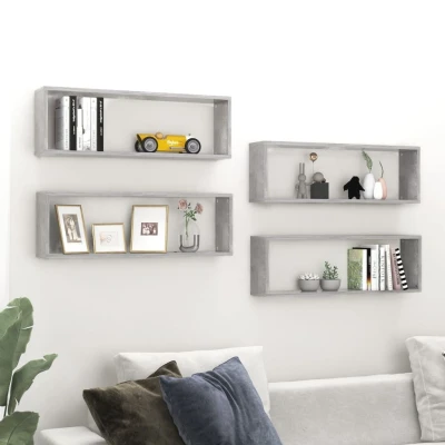 Afbeelding van Wandschappen kubus 4 st 80x15x26,5 cm spaanplaat betongrijs