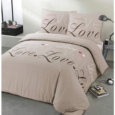 Afbeelding van Vision Flanel Love beige dekbedovertrek 260x240cm met 2 bijhorende slopen 100% Katoen
