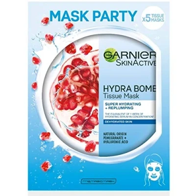 Afbeelding van Garnier SkinActive Hydra Bomb Super hydraterend en stimulerend stofmasker voor de vochtarme huid, granaatappel, 5 stuks