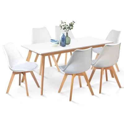 Afbeelding van Ensemble table à manger extensible INGA 160 200 cm et 6 chaises SARA blanches design scandinave