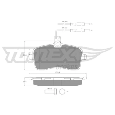 Afbeelding van TOMEX brakes TX 14 67 Remblokkenset Vooras Met slijtage waarschuwingscontact remzadelschroef PEUGEOT: 407 Saloon, SW, SW Box Body / Estate