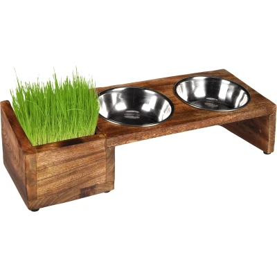 Afbeelding van Flamingo Lela Duo Dinner Staander Eet En Drinkpot Katten Set Met Bak Voor Kattengras 2x375ml 13cm 1st 132939