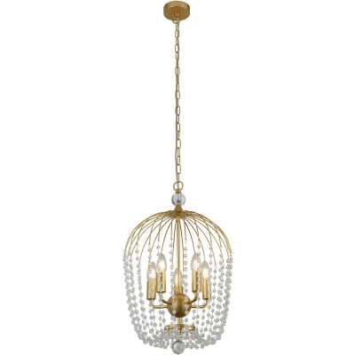 Afbeelding van Hanglamp douche, goud/helder, kristalglas, E14, Ø 36 cm