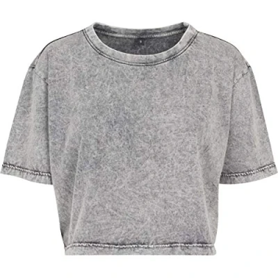 Afbeelding van Build your Brand Ladies ́ Acid Washed Cropped Tee BY054 Teal Black