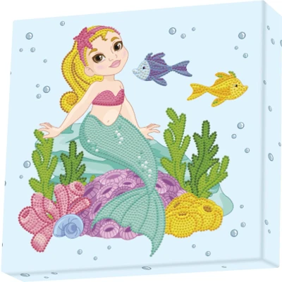 Afbeelding van Diamond painting Hobby pakket kinderen Dotz Box Zeemeermin 28x28cm Ronde steentjes Volledig