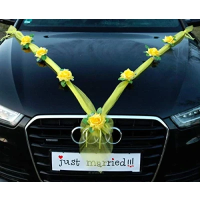 Afbeelding van Autoschmuck organza M autodecoratie voor bruiloften, en rozen, geel