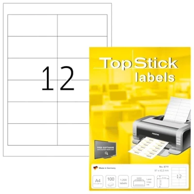 Image de TopStick Pochette de 1200 étiquettes autocollantes multi usages (96,5 x 42,3 mm) Personnalisables et imprimables, Impression laser/jet d&#039;encre, (8711)