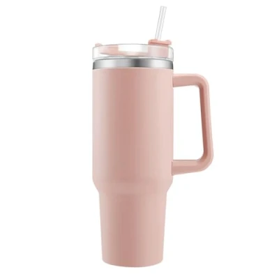 Afbeelding van Euleryoo 40oz Gobelet de voyage，isolée sous vide acier inoxydable avec paille et couvercle，Tasse à café paroi tasse voyage isotherme pour garder les boissons froides chaudes Rose