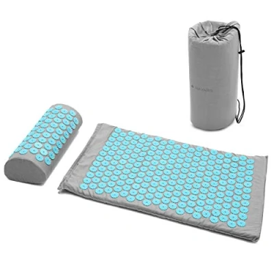 Afbeelding van Navaris acupressuurmat met kussen Spijkermat Voor rug, nek, schouders, spieren en ontspanning Inclusief draagtas Grijs/Blauw