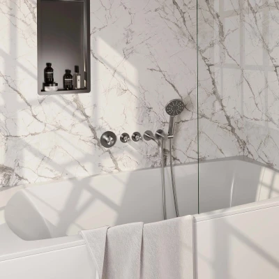 Afbeelding van Brauer Brushed Edition Badkraan Inbouw douchegarnituur 20cm uitloop inbouwdeel 3 gladde knoppen handdouche rond standen PVD geborsteld