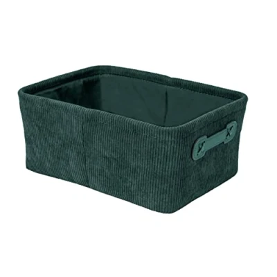 Afbeelding van Badman Anela, opbergmand in corduroy design voor het opbergen en bestellen van badkameraccessoires accessoires 100% polyester, twee handgrepen art, 27,6 x 12 20 cm, donkergroen