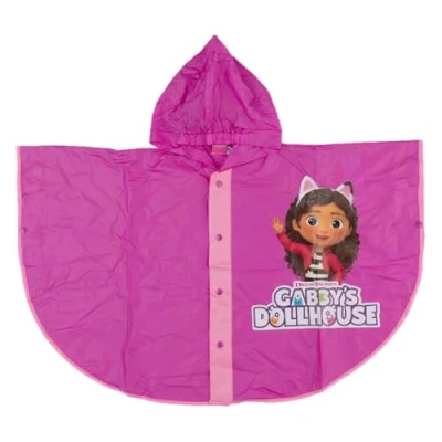 Afbeelding van CARTOON Gabby&#039;s Dollhouse Regencape voor kinderen, waterdicht, poncho met capuchon en knoopsluiting, Aubergine