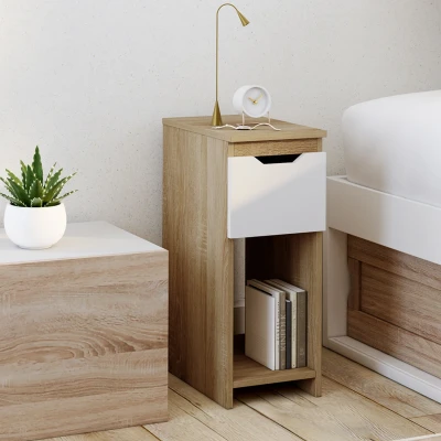 Image de Lot de 2 tables chevet ANOUK 1 tiroir avec niche bois et blanc