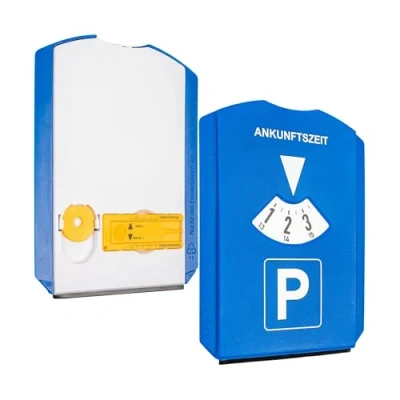 Afbeelding van Set van 2 parkeerschijven Met ijskrabber Blauw bandenprofielmeter en winkelwagenmuntje Voor auto&#039;s, vrachtwagens, campers, parkeerschijven, parkeerkaarten,