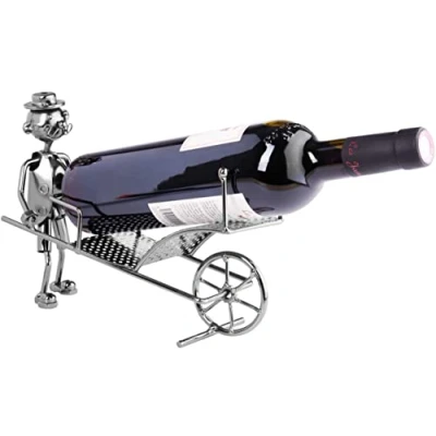 Afbeelding van BRUBAKER Wijnfleshouder kruiwagen flessenstandaard decoratief object metaal met wenskaart voor wijngeschenk Wijnrek