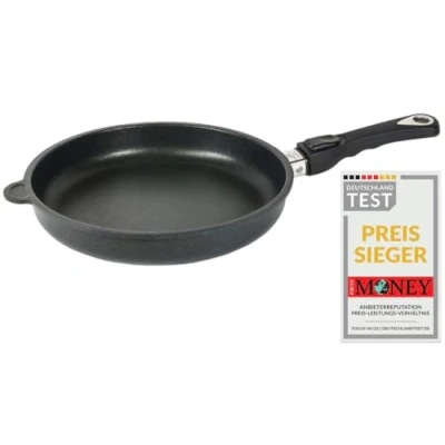 Afbeelding van AMT Gastroguss AMZN 528 Z20B braadpan, 28 cm diameter, 5 hoog, afneembare handgreep, niet geschikt voor inductie, Lotan® antiaanbaklaag, gegoten aluminium pan