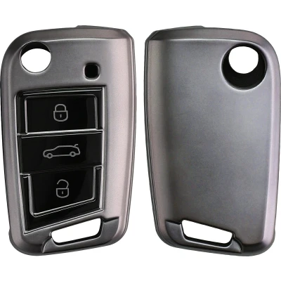 Afbeelding van kwmobile autosleutel hoesje geschikt voor VW Golf 7 MK7 3 knops hoes TPU behuizing Beschermende auto sleutel case Sleuteletui in mat zwart /