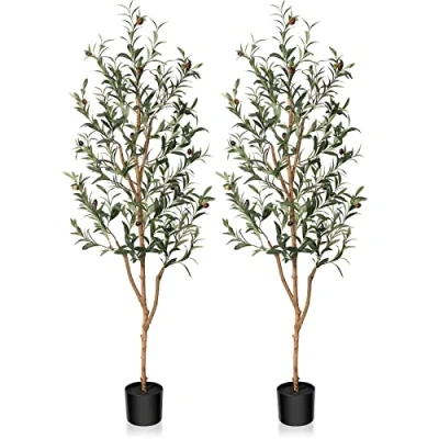 Afbeelding van Kazeila Kunstolijfboom, 150 cm, kunstplanten, voor binnen, kunstplant, decoratie huis, balkon, (2 stuks)