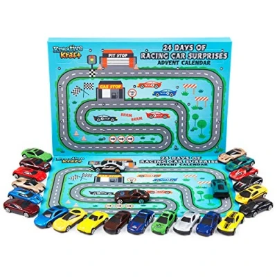Afbeelding van KreativeKraft Adventskalender 2023 met auto&#039;s voor kinderen, 24 speelgoedjes, jongens, kleine en vrachtwagens (raceauto&#039;s)