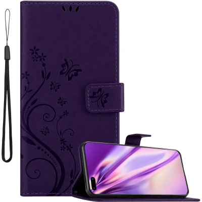 Afbeelding van Cadorabo Hoesje geschikt voor Huawei P40 PRO / PRO+ in BLOEMEN DONKER PAARS Beschermhoes bloemmotief met magnetische sluiting, standfunctie en kaartsleuven Book Case Cover Etui