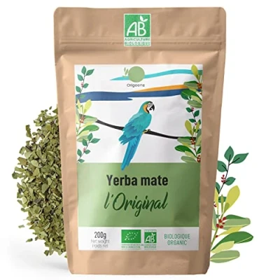 Afbeelding van ORIGEENS Yerba Maté Bio: L&#039;Original met superieure kwaliteit, groene ongerookte maté, poedervrij, zonder steeltje, stofvrij, energiedrank en ontgiftend, 200 g