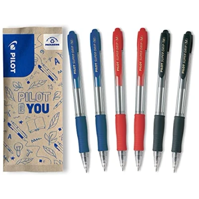 Afbeelding van Pilot Flowpack 6uds Super Grip balpen, verschillende kleuren, 2 blauw, zwart, rood, medium punt