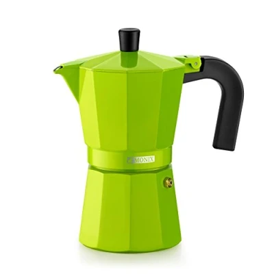 Afbeelding van MONIX Lima Italiaans koffiezetapparaat, inhoud 3 kopjes, aluminium, groen, 9 cm.