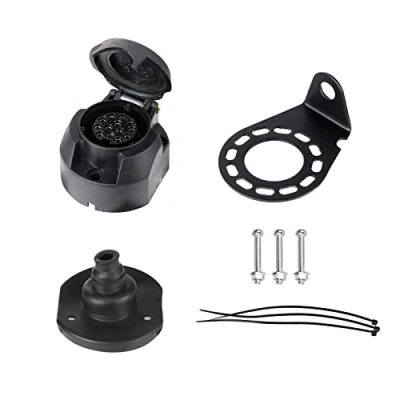 Afbeelding van BEIJISTAR 13 polige aanhangerstekkerset met rubberen afdichting en metalen montagebeugel, 12 V vrouwelijke connector, waterdichte aanhangerstekker voor camper, caravan, vrachtwagen