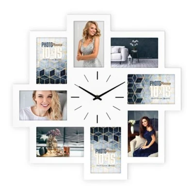 Afbeelding van ZEP Houten Foto Klok Trieste wit voor 8 foto&#039;s 10x15 (afmeting 50x50 cm) PC008W