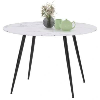 Afbeelding van AMELIA ronde eettafel 4 6 personen wit marmereffect ALASKA zwarte metalen poten 110 cm