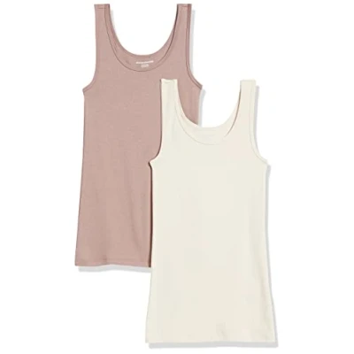 Image de Amazon Essentials Débardeur en coupe cintrée Women&#039;s, Pack of 2, Beige/Brun, XS