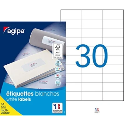 Image de APLI Agipa Etiquettes Adhésif permanent blanc 70 x 29.7 mm 3000 étiquette(s) (100 feuille(s) 30) boîte étiquettes