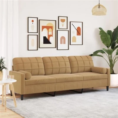 Image de vidaXL Canapé 3 places avec oreillers décoratifs marron 210 cm velours3278246