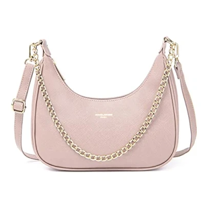 Afbeelding van David Jones Handtas met schouderriem, heuptas, dames, tas kettingen, kunstleer, stijf, onder de schouder, arm, tas, stadstas, modieus, elegant, Roze, Elegant
