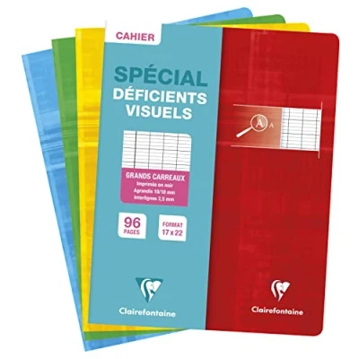 Afbeelding van Clairefontaine 63796C Notitieboek, geniet, zichtzwak, 17 x 22 cm, 96 pagina&#039;s, grote zwarte ruiten, 2,5 mm, vergroot 10/10, wit papier, 90 g, envelop gelamineerd, kleur willekeurig