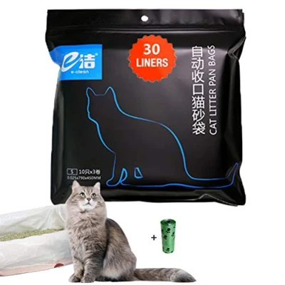 Afbeelding van Moliwen 1 verpakking met 30 kattenbakzakken, 79 x 45 cm, handgrepen voor middelgrote en kleine kattenbak, rol (15 stuks) vuilniszak als cadeau