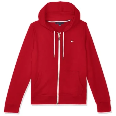 Afbeelding van Tommy Hilfiger Hoodie met ritssluiting klassiek sweatshirt voor dames trekkoord en capuchon dames, Scarlatto